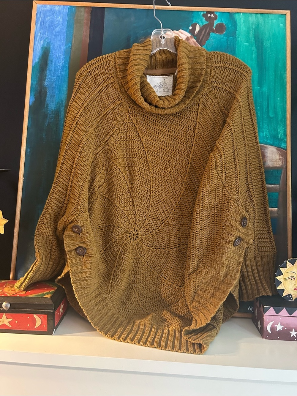 Angel of the North Chunky Knit Turtleneck Sweater Brown Oversized Women L - Picture 13 of 15